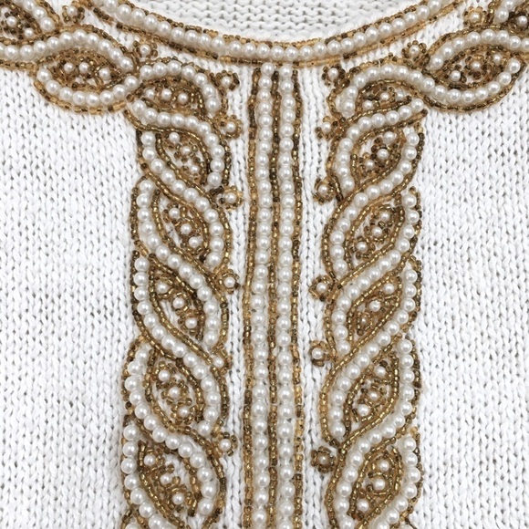 Victoria Harbour vintage 80s off white pear embroidery trim oversized sweater - Picture 11 of 16